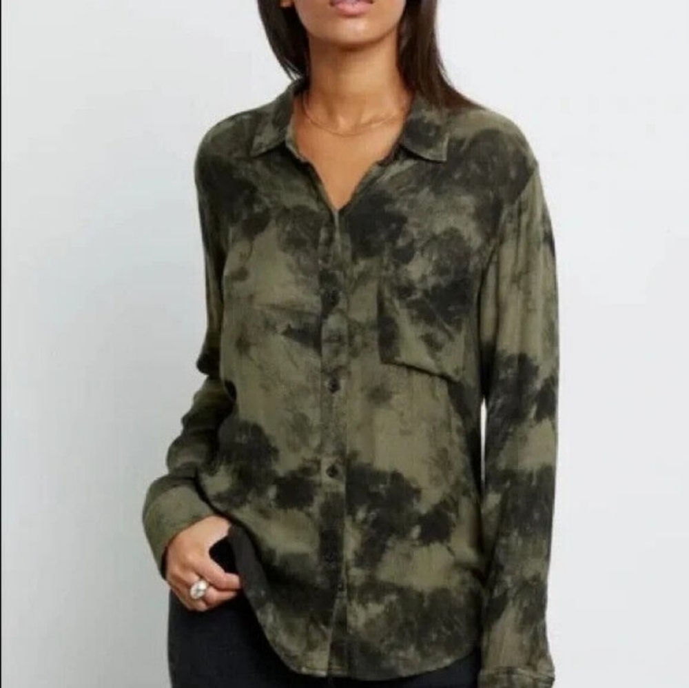 Rails Long Sleeve Hunter Olive Tie Dye Women’s Shirt Black M